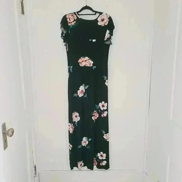Loveappella Black floral Faux Wrap Maxi Dress Sz XL - Picture 2 of 11